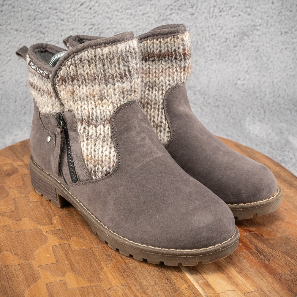 MUK LUKS Women's Gerri Knit Ankle‎ Booties CD4 Gray Size US 6
